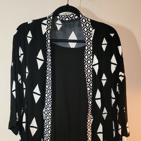 Large Cape Drape Duster Cover Up Cardigan Kimono Handmade Black and White - Picture 1 of 5